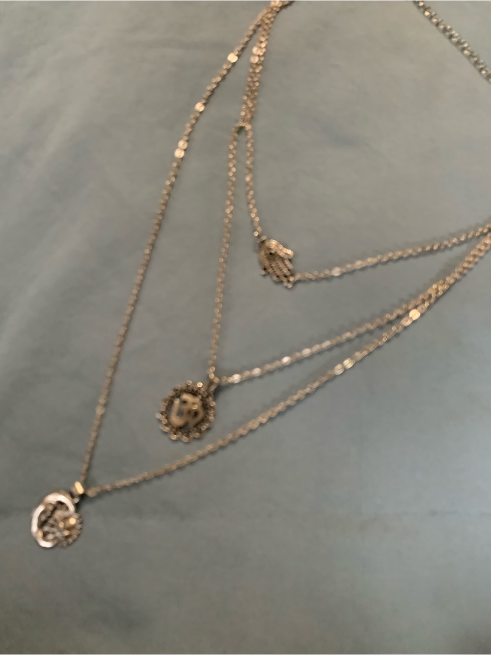 Delicate Layered Sun and Moon Hamsa Hand Necklace with Silver-Tone Chain